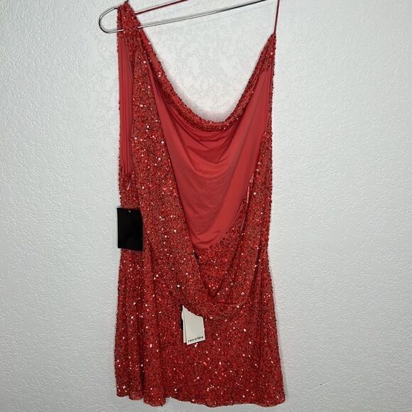 NWT Retrofete Esme Embellished Sequin Draped Mini Dress in Calypso Coral XL - Picture 6 of 13